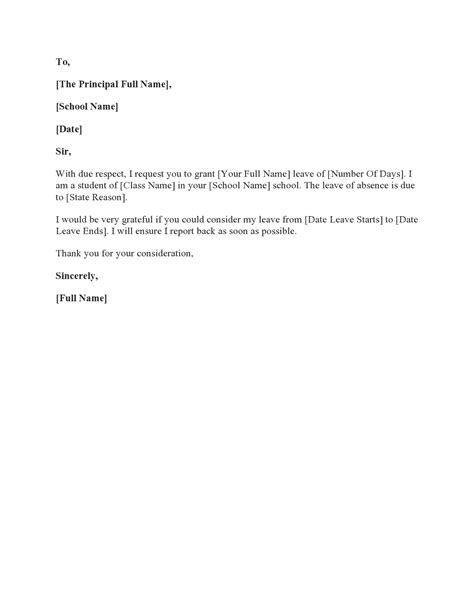 request  leave  absence letter collection letter template collection