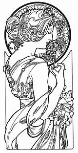 Nouveau Coloring Mucha Pages Alphonse Motifs Book Colouring Adult Books Alfons sketch template