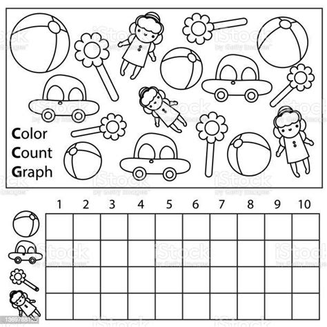 Kolor Liczba I Wykres Edukacyjne Dzieci Bawią Się Zabawkami Arkusz Do
