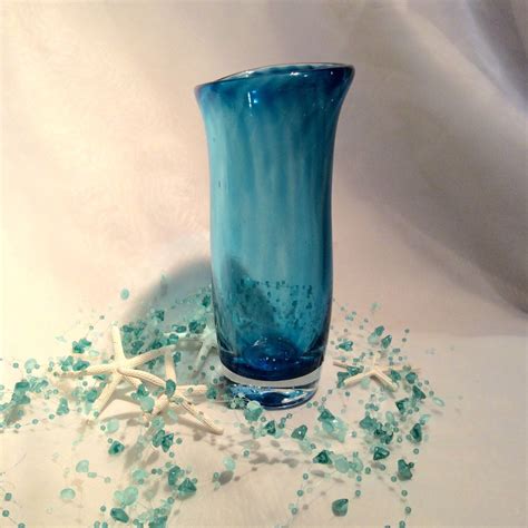 Aqua Hand Blown Glass Vase Blown Glass Vase With Aqua Blue Etsy