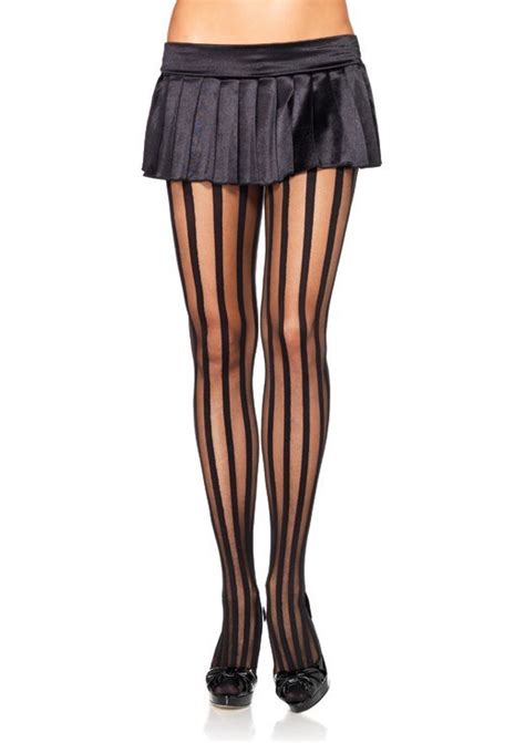 sheer pantyhose with opaque vertical stripes black