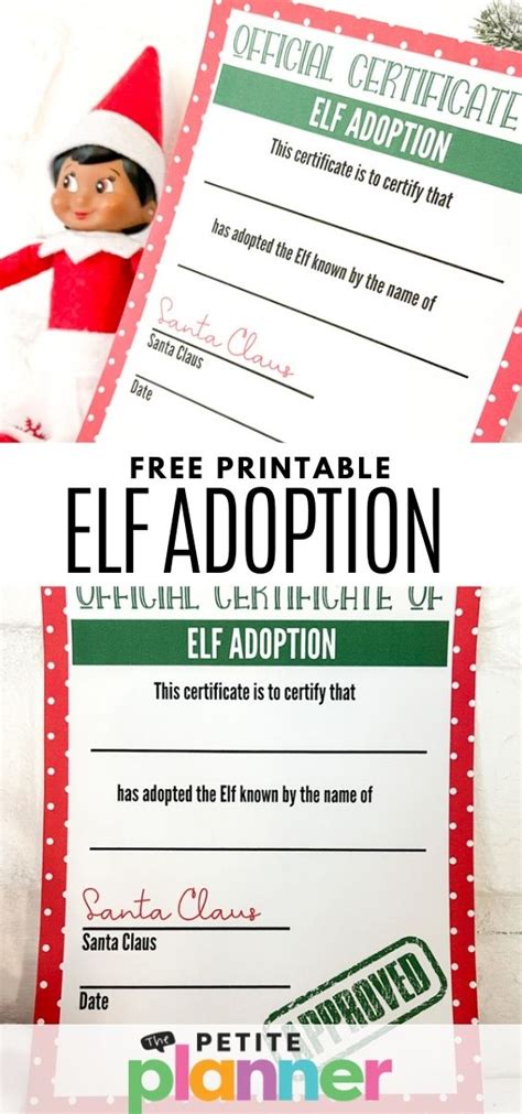 printable elf adoption certificate adopt  elf   shelf