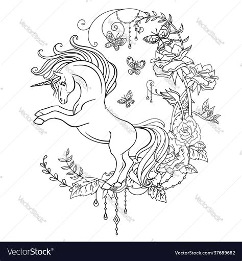 antistress coloring unicorn  flowers vector image