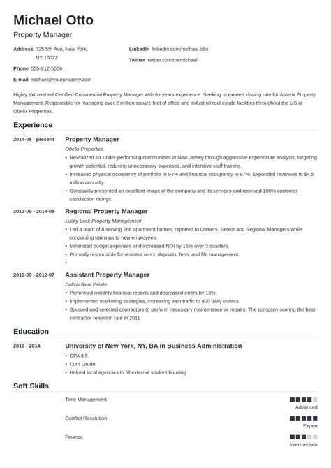property manager resume examples  apply