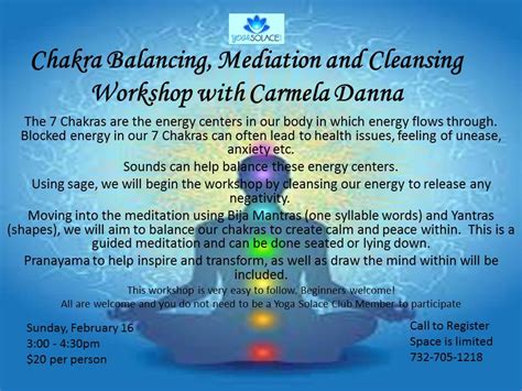 chakra balancing mediation and cleansing workshop with carmela danna