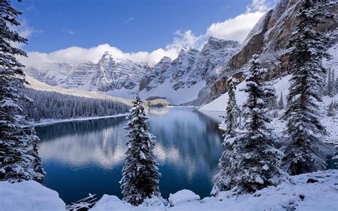 nature winter snow moraine lake wallpapers hd desktop  mobile