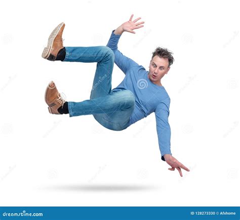 situation  man  falling isolated  white background stock photo
