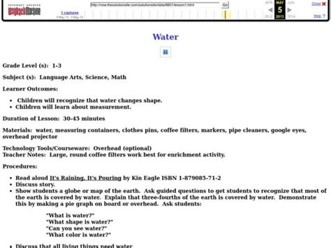 water lesson plan  st  grade lesson planet