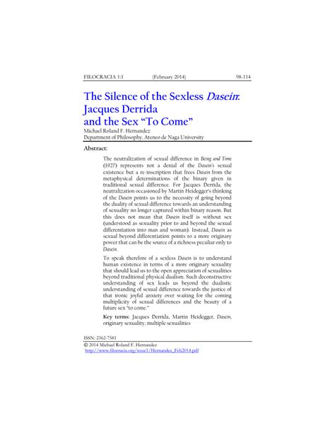 Pdf The Silence Of The Sexless Dasein Jacques Derrida