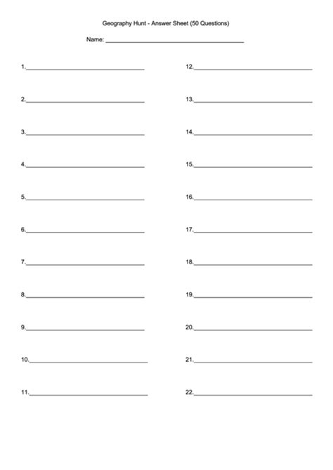 answer sheet template  questions printable