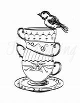 Drawing Vintage Tea Teacup Cup Teacups Cups Stacked Svg Saucers Clipart Getdrawings Wall Tattoo Printable Digital Choose Board sketch template
