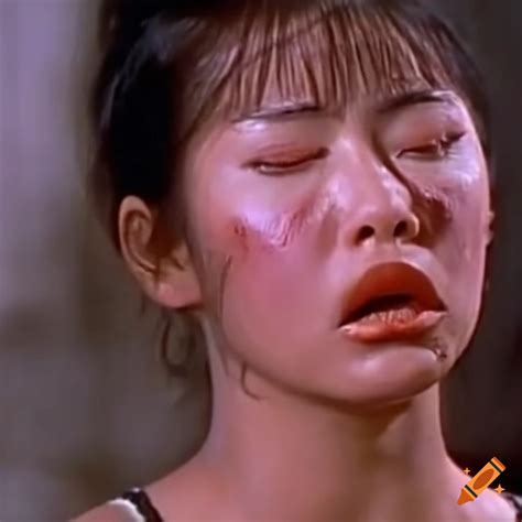 asian american female martial arts fighter with a bruised face in an