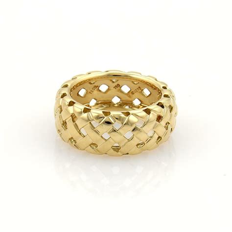 Tiffany And Co Vannerie Ring 18k Yellow Gold 9mm Basket Weave Band Size