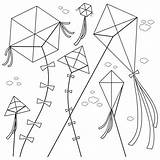 Drachen Steigen Kites Grafiken Weiß Cartoons Buchseite Färben sketch template
