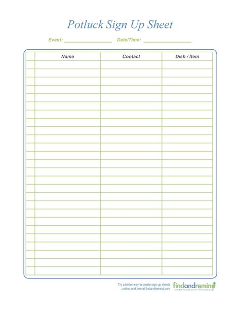 potluck sign  sheets   occasion templatelab