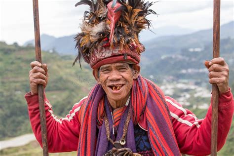 Old Ifugao Man In National Dress Next To Rice Terraces Philippines