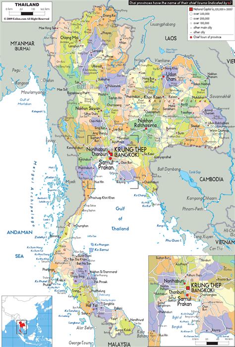 detailed political map  thailand ezilon maps