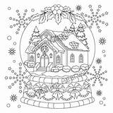 Coloring Christmas Pages Snow Globe Printable Adult Sheets Sold Etsy sketch template