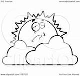 Clouds Sun Clipart Crying Over Coloring Cartoon Outlined Vector Thoman Cory Royalty sketch template