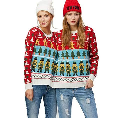 two person knit pullover ugly christmas sweater ugly christmas
