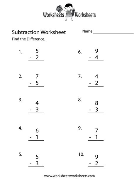 printable simple subtraction worksheet