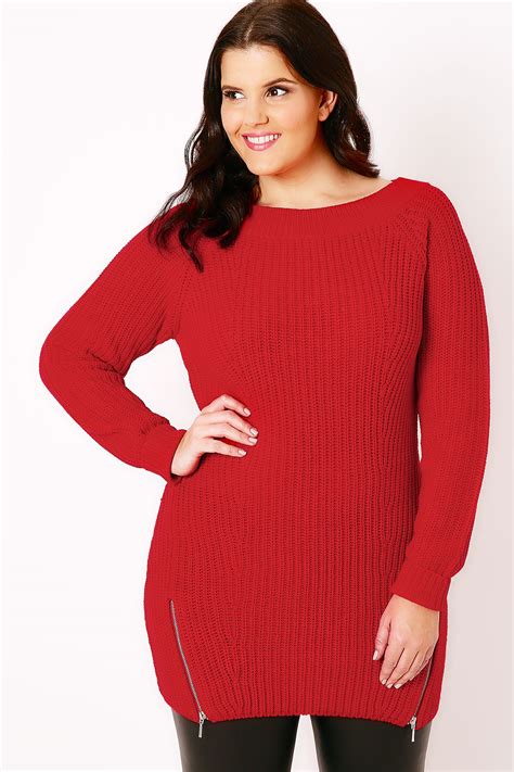 red knitted jumper  zip hem detail  size