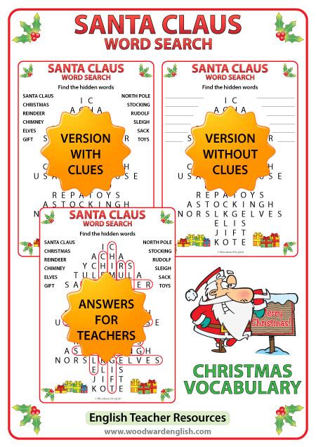 santa claus word search  english woodward english