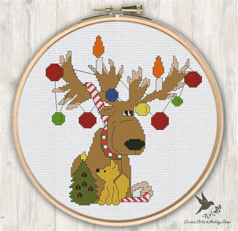 christmas cross stitch pattern elk reindeer cute needlecraft
