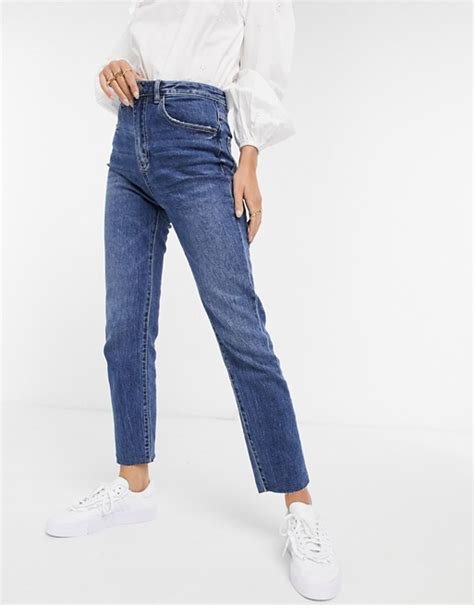 stradivarius ultimate high waist straight jeans  blue asos