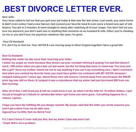 best divorce letter ever dear wife your boss called to