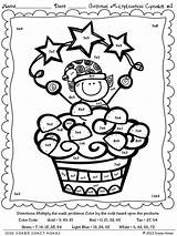 Christmas Multiplication Math Coloring Color Code Worksheets Cupcakes Computation Number Facts Winter Puzzles Addition Maths Subtraction Activities Grade Template Cupcake sketch template