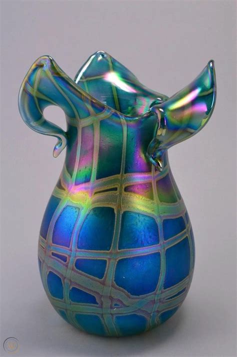 Bohemian Art Nouveau Style Iridescent Torn Vase Bohemian Art Glass
