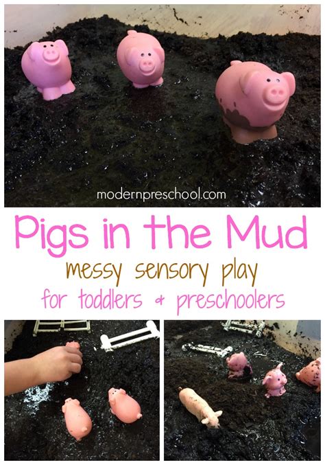 pigs   mud sensory bin