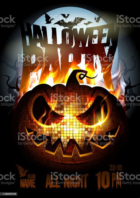 desain poster pesta halloween  pembakaran labu api ilustrasi stok