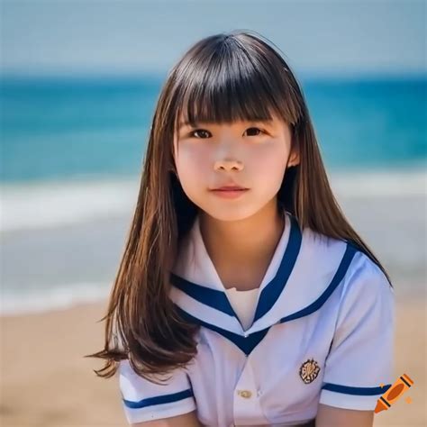 Photo Portrait Of A Japanese Girl On The Beach
