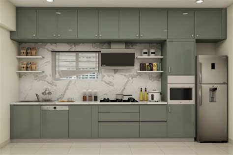 modern style spacious grey kitchen design livspace