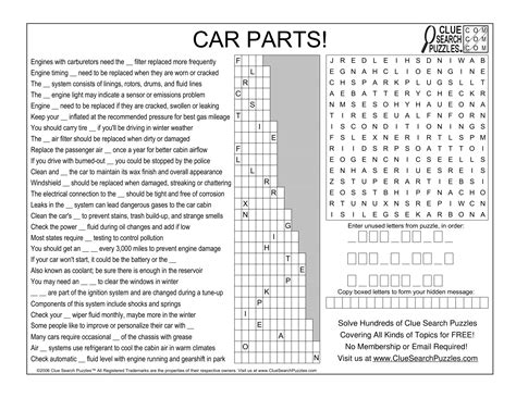 car parts trivia quiz clue search puzzles