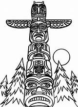 Totem Poles Tribal Monumental Tiki Coloringsun Insertion sketch template