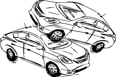 sketch   cars   accident isolated   white background