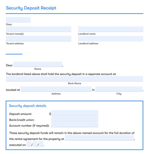 security deposit receipt  template zillow rental manager