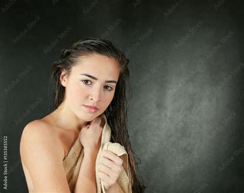 Young Beautiful Woman In Towel After Shower Stock Foto Adobe Stock