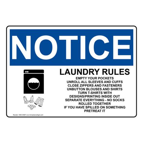 notice sign laundry rules empty  pockets osha