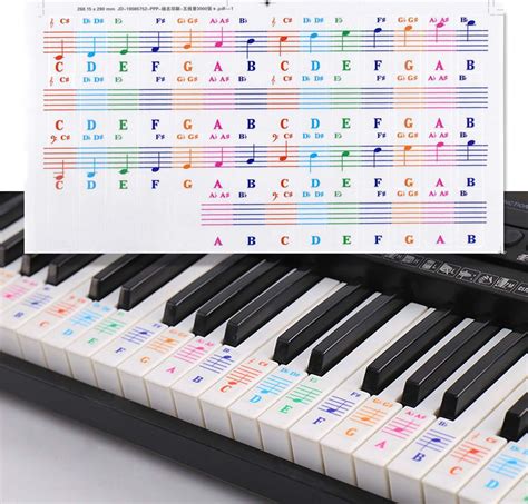 colourful  piano keyboard notes stickers removable piano key stickers   white keys