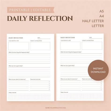 daily reflection journal   care reflective journal etsy
