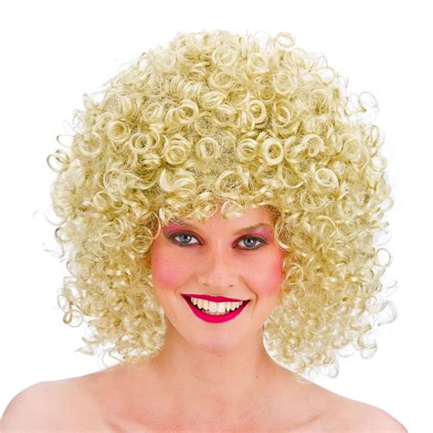 80s Blonde Perm Wig Curly Disco Afro Adults Fancy Dress Costume