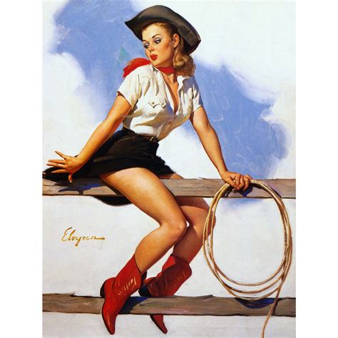 Pinup Girl Fabric Block Cowgirl On Fence Hi By Katydidsfabrics