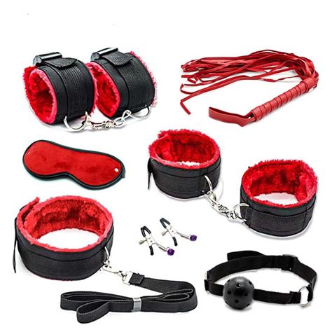 7pcs bondage set cotton red restraint sex toys for couple handcuffs