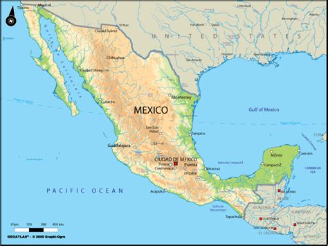 mapa fisico de mexico grande