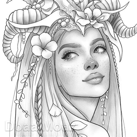 printable coloring page fantasy floral girl portrait etsy