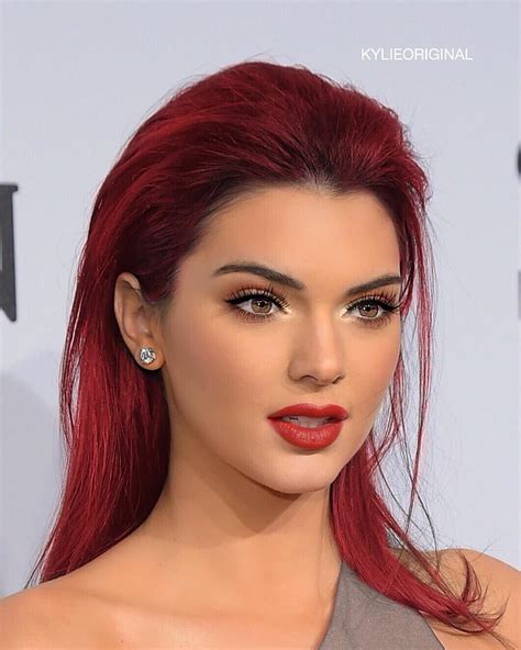 Kendall Jenner Red Lips And Red Slicked Back Hair Kendall Jenner Hair